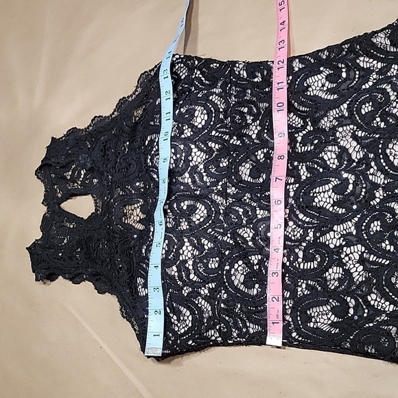 Sequin Hearts Size 3 Black Lace Sleeveless over Nude Strapless Cocktail Dress - Picture 6 of 12